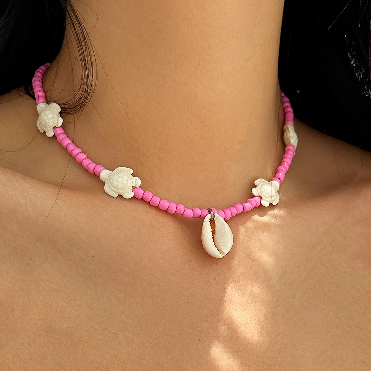 Seed Bead Necklace with Starfish and Shell Pendants Vintage Style Bohemian Beach Vacation Lightweight Jewelry Women