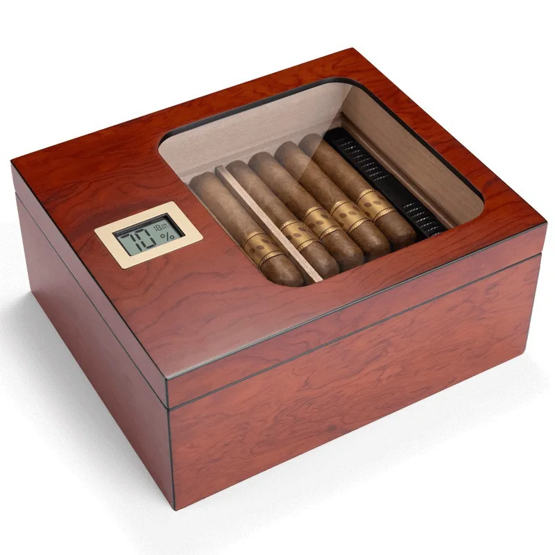 

Solon Cedar Wood Humidor Sealed Alcohol Large Capacity Cigar Moisturizer CA-24GI1 with High Perspective Window
