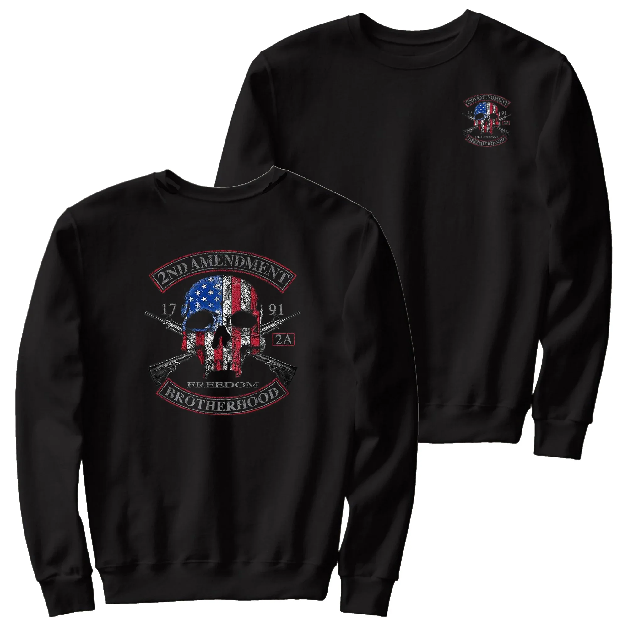 American Flag Skull 2nd Amendment Brotherhood Biker Pullover Hoodie Comfortable Cotton Casual Mens Sweatshirt Streetwear