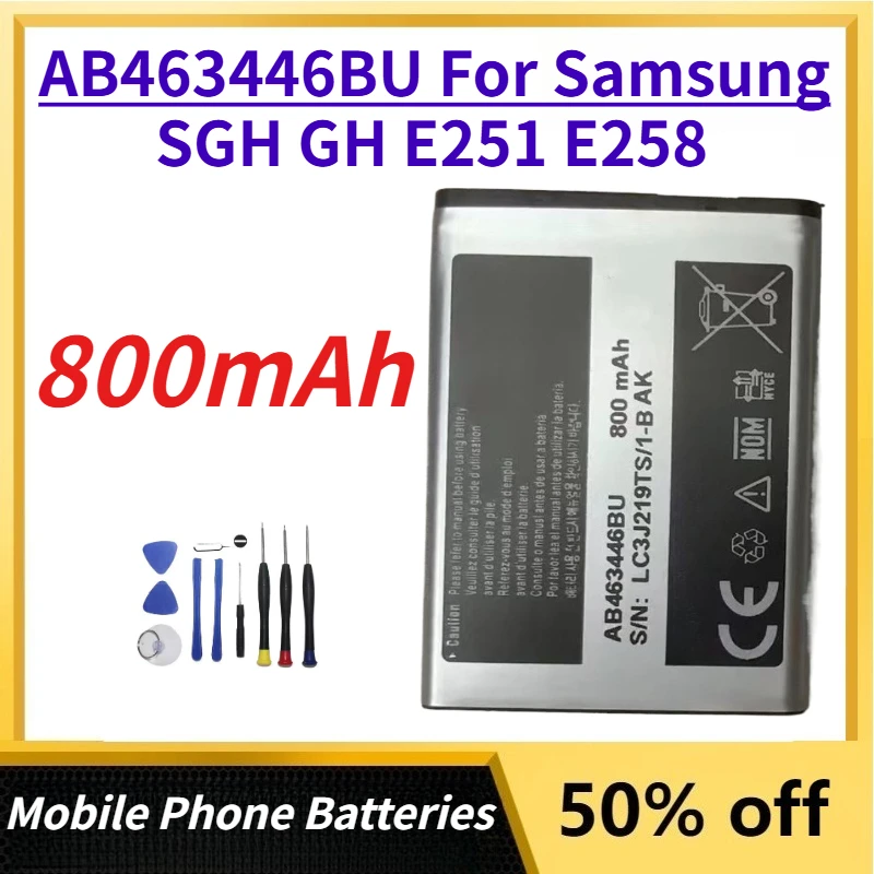 

New 800mAh AB463446BU Mobile Phone Battery for Samsung SGH GH E251 E258 Replacement Batteries + Free Tools