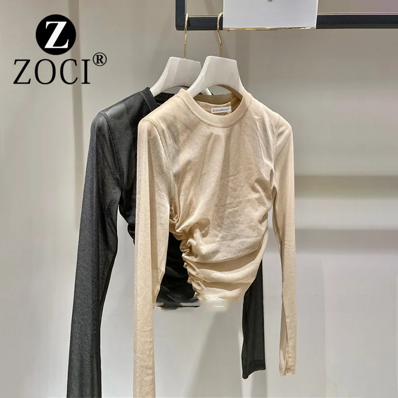 [ZOCI] New Set Two Piece Slim Fit Long Sleeve Bottom Shirt Thin Round Neck Drawstring Top T-shirt Women