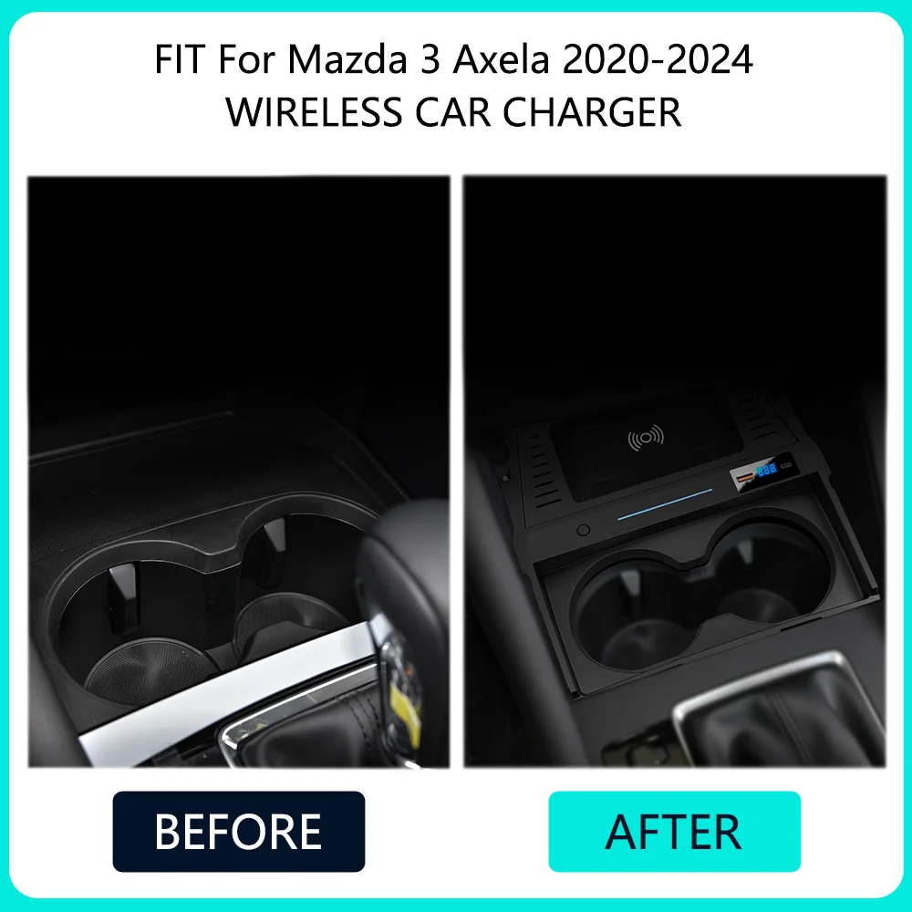 QI Car Wireless Charger For Mazda 3 Axela Fast Charge Phone Holder Charging Plate Interior Modification 2020 2021 2022 2023 2024