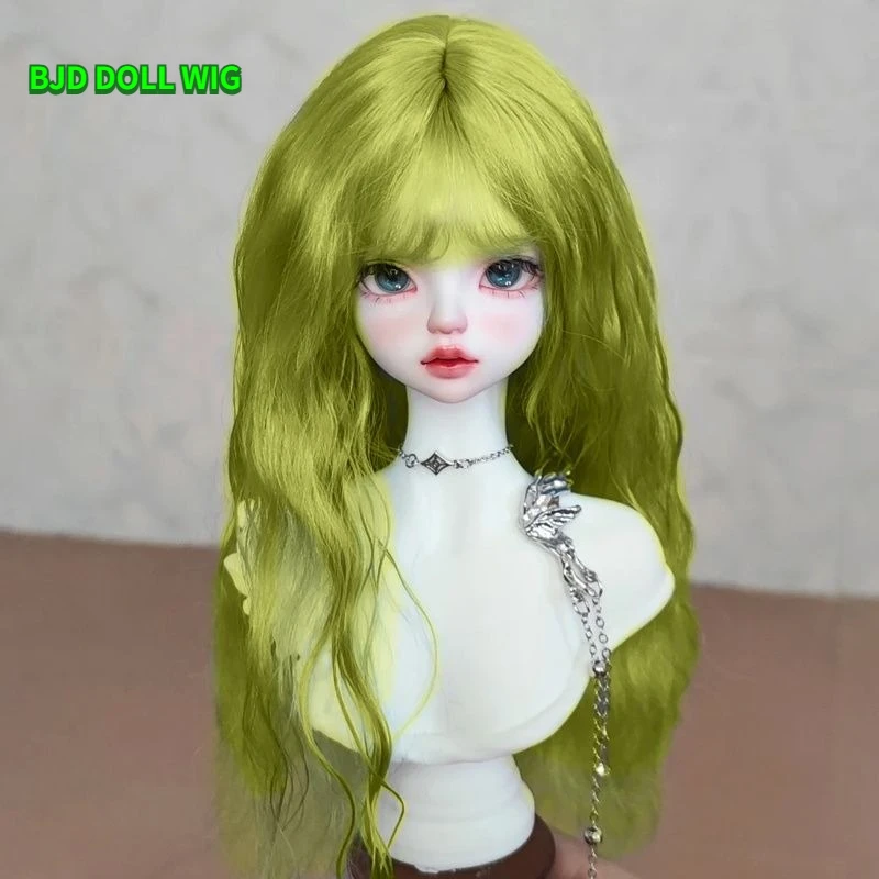BJD Wig Long Hair with Curly Bangs Green White Black Blonde 1/3 1/4 1/6 Change Clothes Plaything Accessory Toy for Girl's Gift