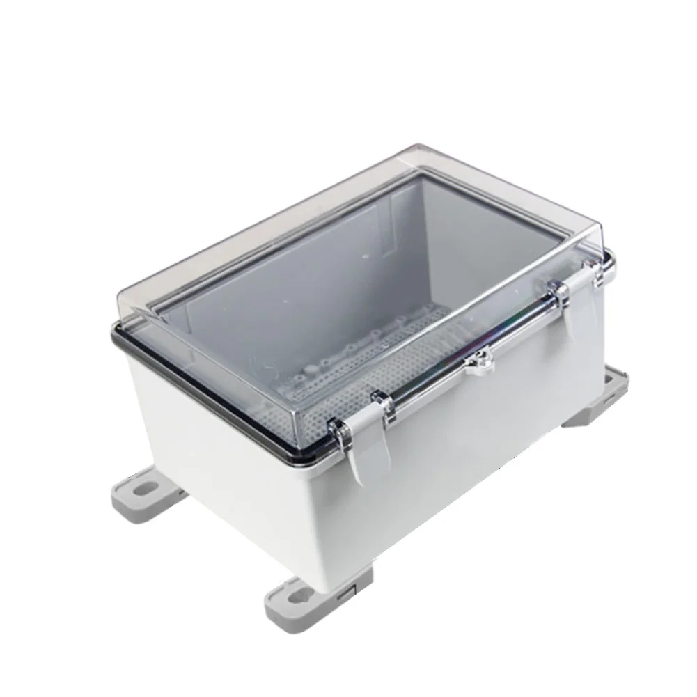 

Waterproof IP67 Electrical Junction Box Hinged Clear Cover Stainless Steel Latch Enclosure Bottom Plate Bracket 290x190x140mm