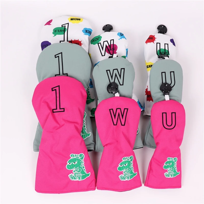 Fashion Graffiti Dinosaur Golf Club Headcovers #1 #3 #5 UT Driver Fairway Woods Cover Waterproof PU Leather Head Covers Unisex