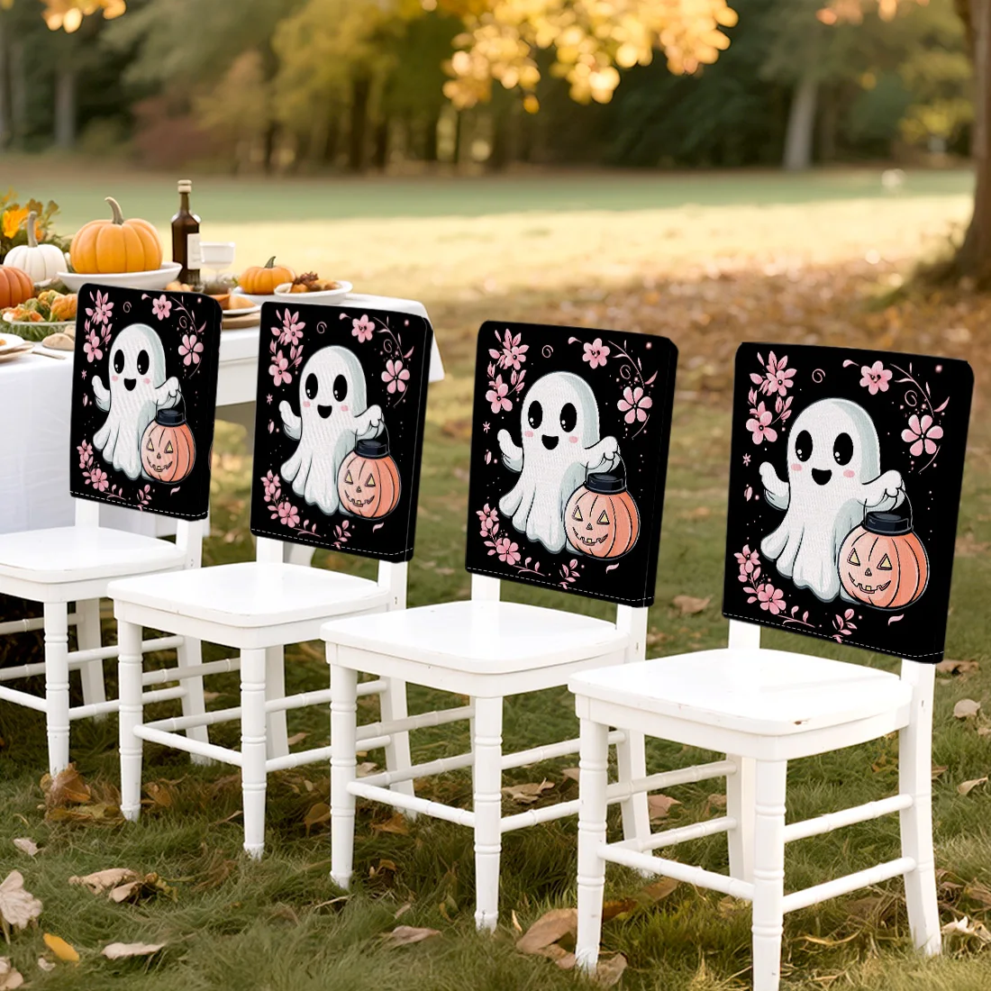

Чехлы на стулья с изображением тыквы на Хэллоуин, набор из 4 чехлов из 100% полиэстера, защитный чехол для столовой, офисного банкетного стула