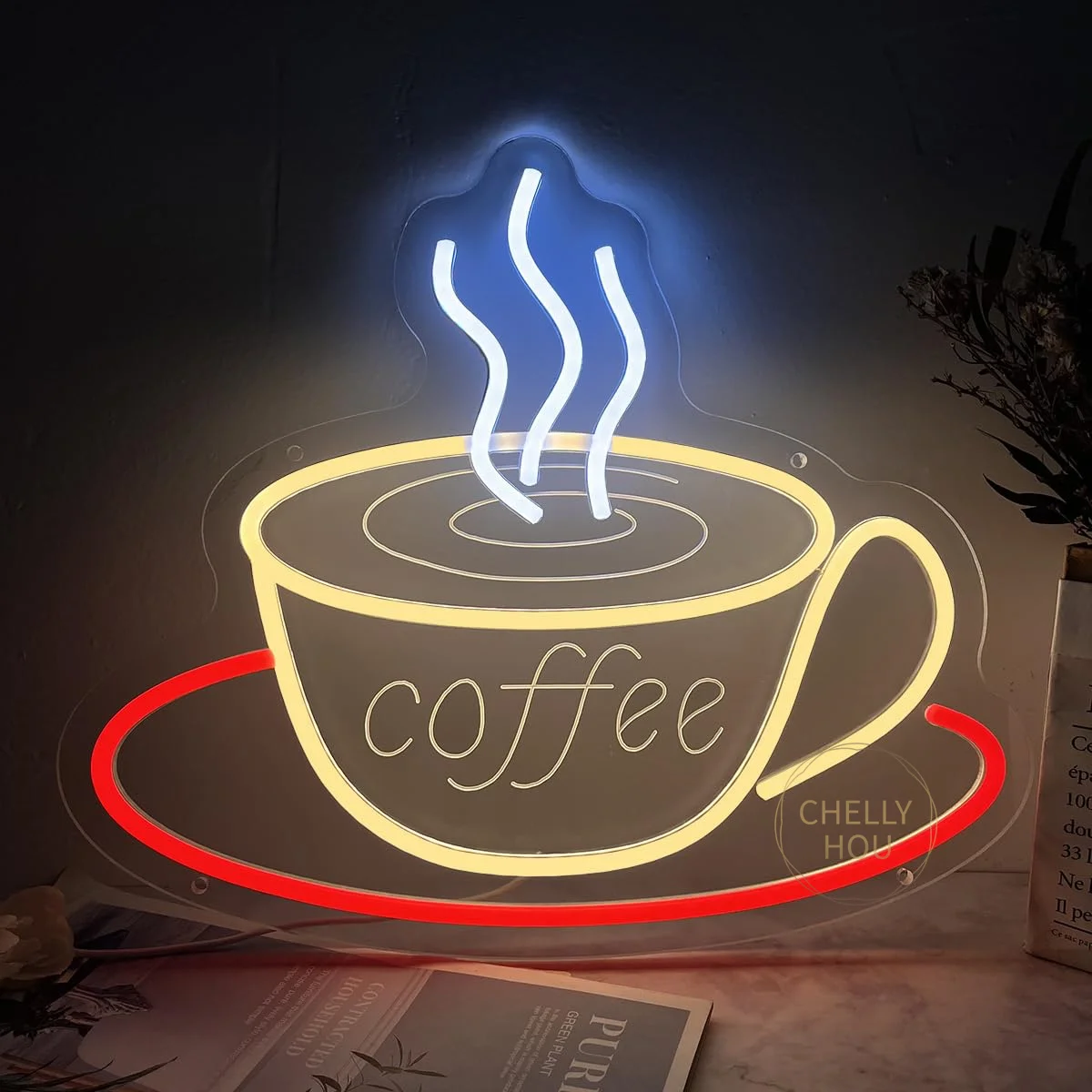 コーヒーネオンサイン、3dコーヒーカップデザインのオープンコーヒーサイン、カフェ、コーヒーショップ、バーの雰囲気を高めるのに最適な壁飾り、ギフトに最適