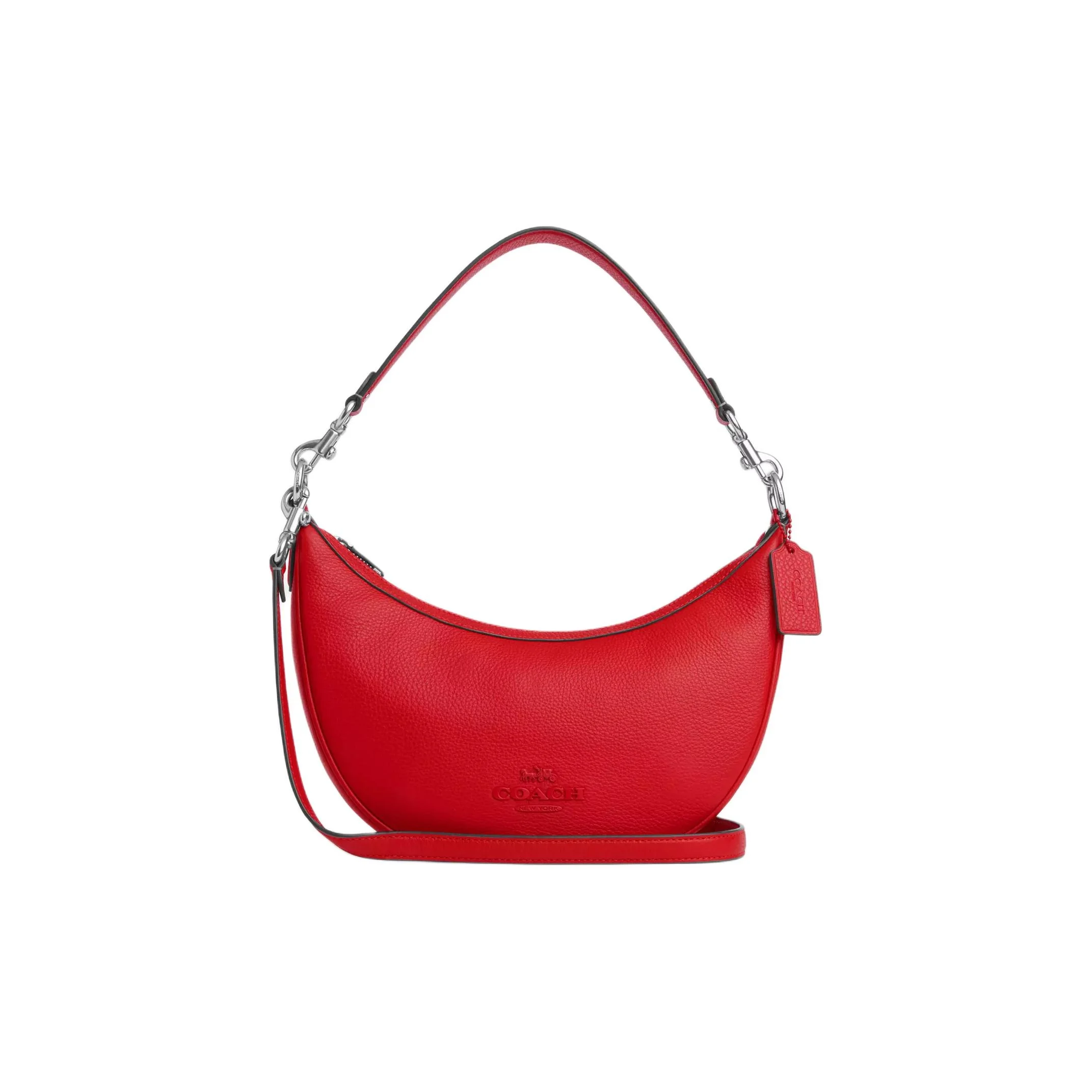 COACH Pebbled Leather Shoulder Bag Medium Women's Silver & Bright Poppy CP099-SVRCK