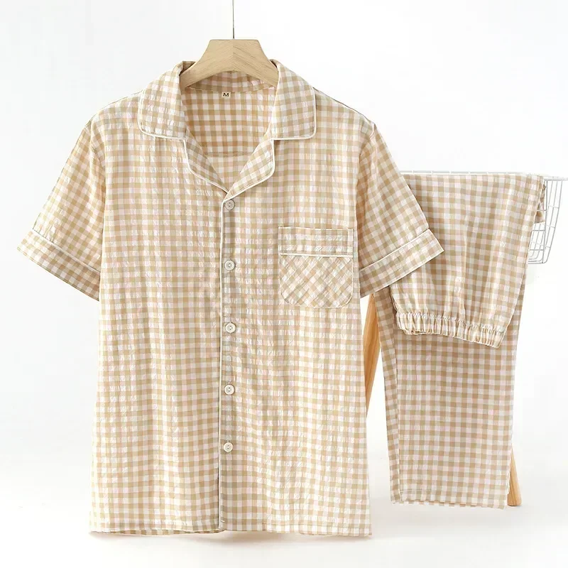 ผ้าฝ้ายฤดูร้อนสําหรับชุดนอน Sleep Home Pure Sleeve ชุดใหญ่ชุดนอนผู้ชายขนาดกางเกงชุดนอนผู้ชายสั้น