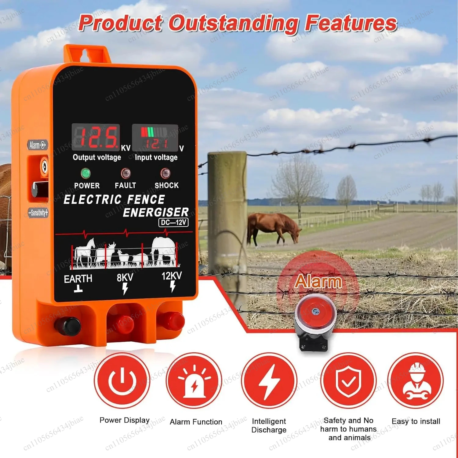 

With Display and Alarm No Remote Electric Fence Charger Energizer , AC DC 2 in 1 Powered Supply