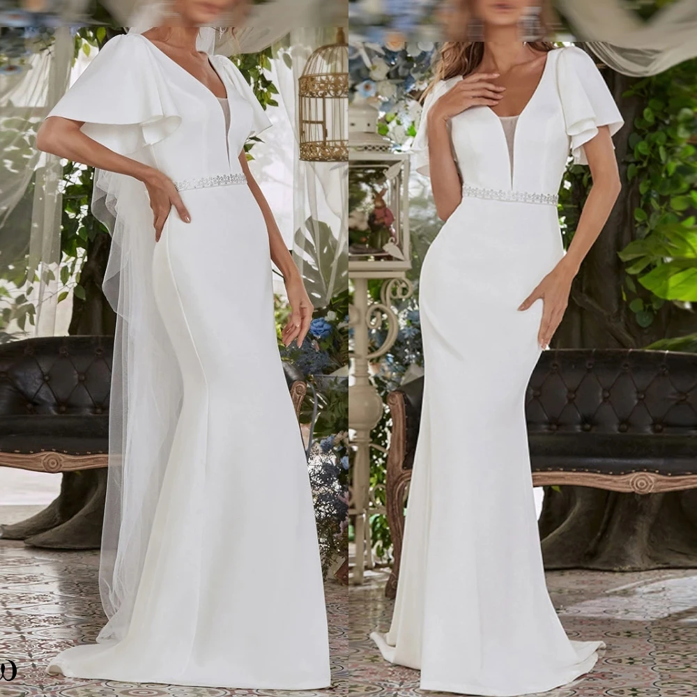 

Customized White Chiffon Formal Wedding Dress Exquisite Belt Sexy Mermaid High Quality Bridal Party Delicate Bridal Gowns