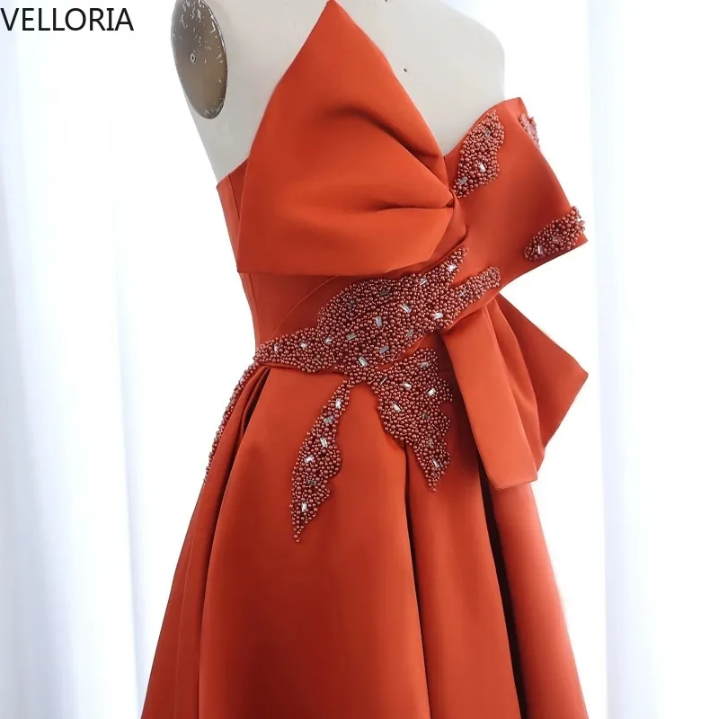 Orange Asymmetric High Low Evening Dress 2025 One Shoulder Party Gown with Bow Sequins Ball Gown Vestdos De Fiesta Customized