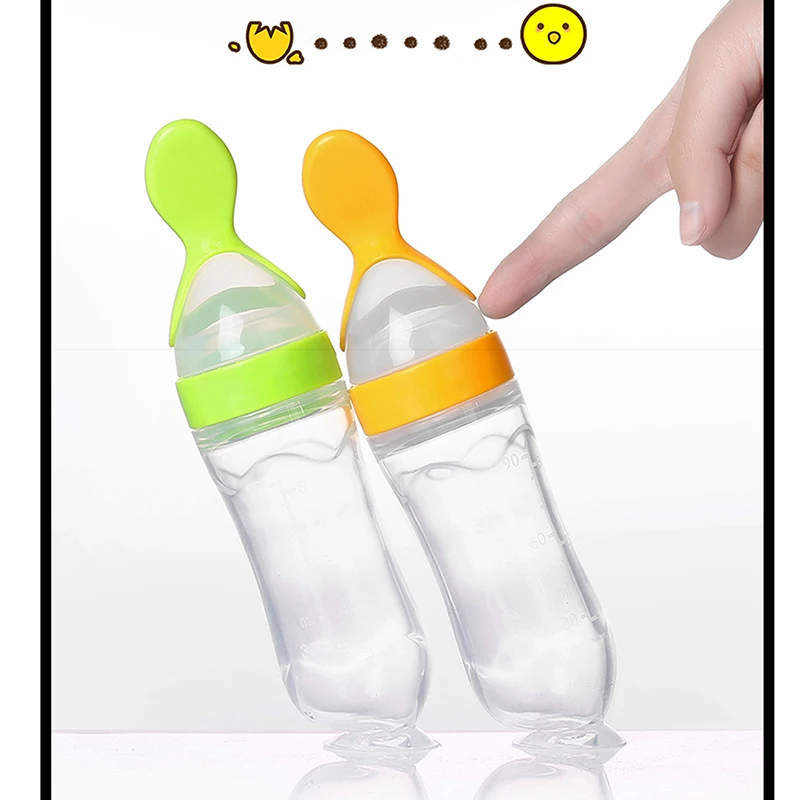 Squeezing Feeding Bottle Silicone Newborn Baby Training Rice Cereal Food Spoon Supplement Feeder Safe Useful Tableware For Kids