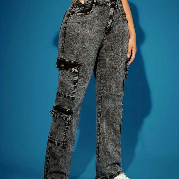 Women Camouflage Denim Pants Cargo Long Jeans Pant Casual Pocket High Waist Zipper Trousers Mom Jeans Y2k Streetwear 2025 Autumn