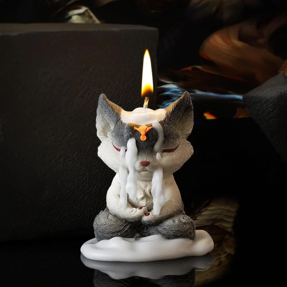 Meditating Fox Aroma Candle Silicone Mold DIY Sitting Cute Animal Small Fox Plaster Ornament Candle Making Supplies Resin Mold