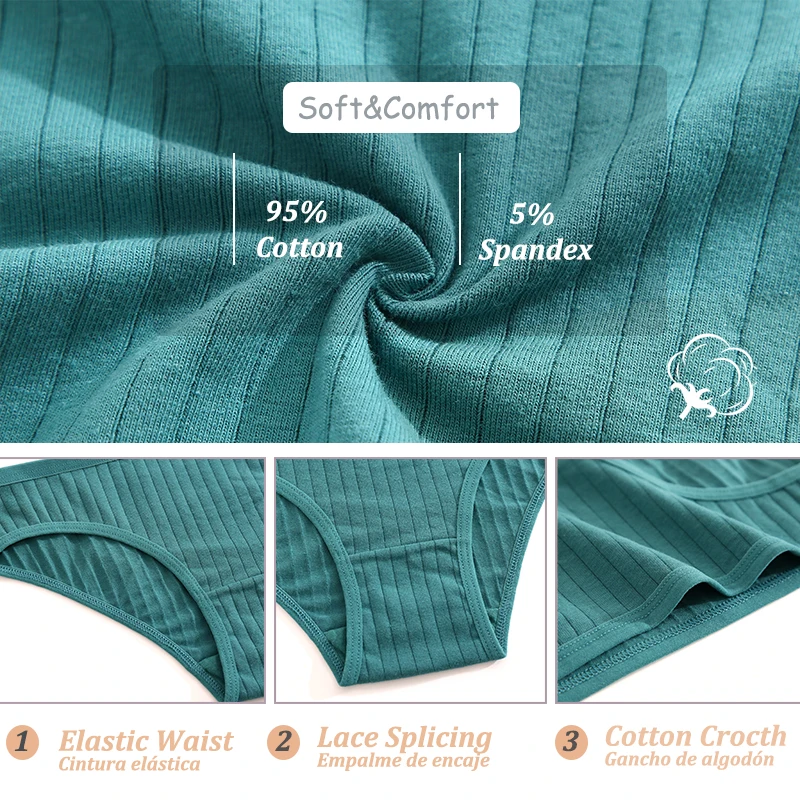 FINETOO 7 قطعة/المجموعة النساء القطن سراويل لينة مخطط السروال منخفضة الخصر مثير الملابس الداخلية الإناث مريحة تمتد الملابس الداخلية M-XL #5