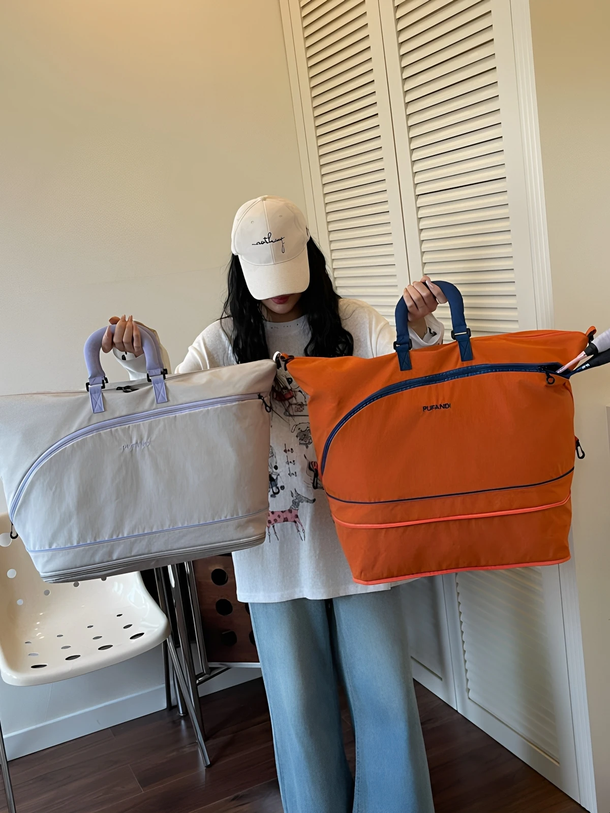large-capacity-travel-bag-lightweight-handheld-suitcase-for-short-business-trips-fitness-gear-women's-oxford-cloth-foldable