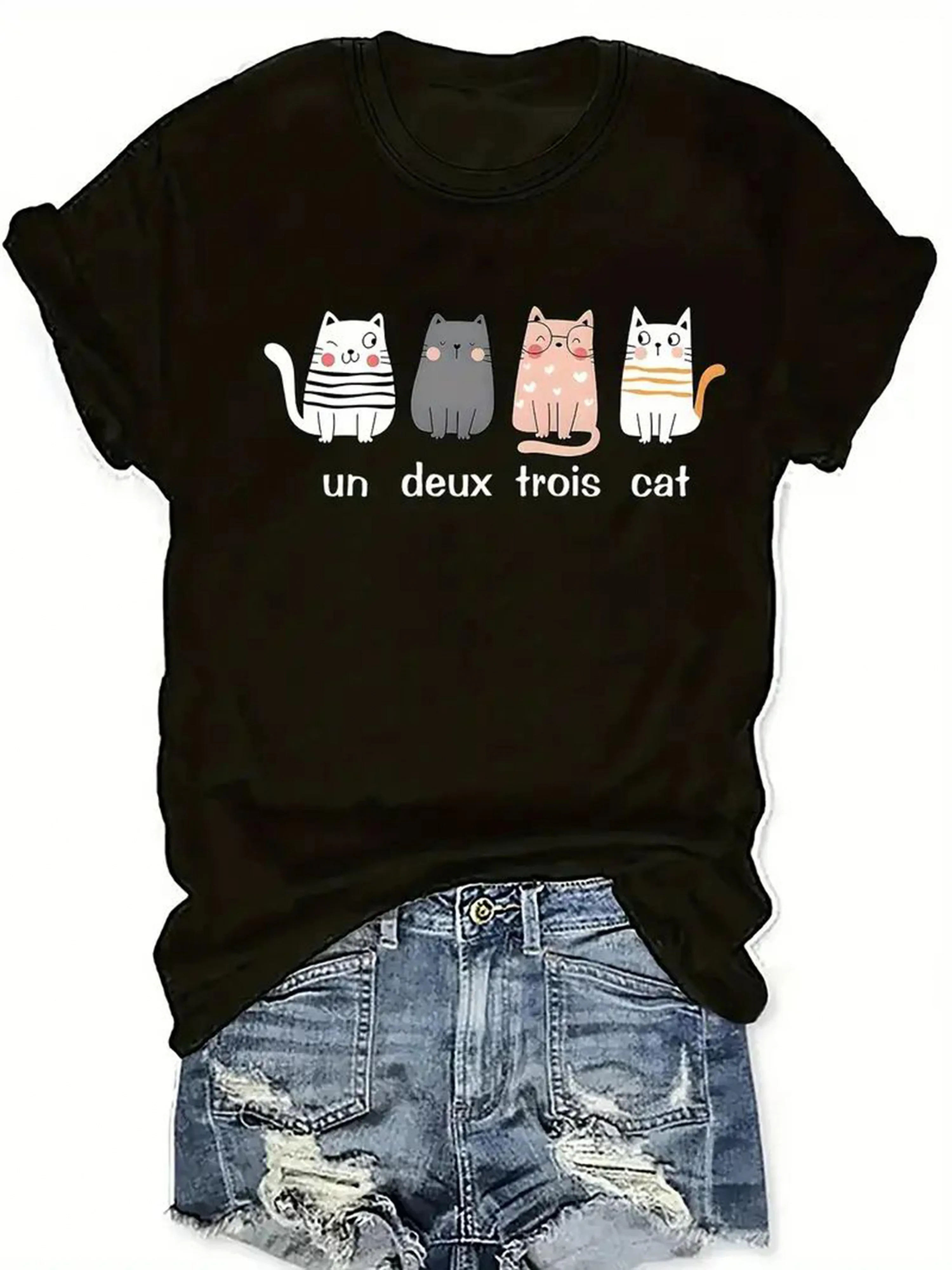 تي شيرت نسائي مطبوع عليه حروف "I Love My Mom"، برقبة دائرية، بأكمام قصيرة بنمط هندسي، تي شيرت كبير الحجم قابل للغسل في الغسالة