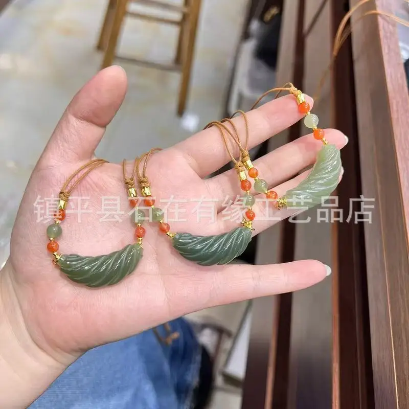 pendant, Hetian and green twisted tube collarbone chain, Lulutongshi jade neck 2