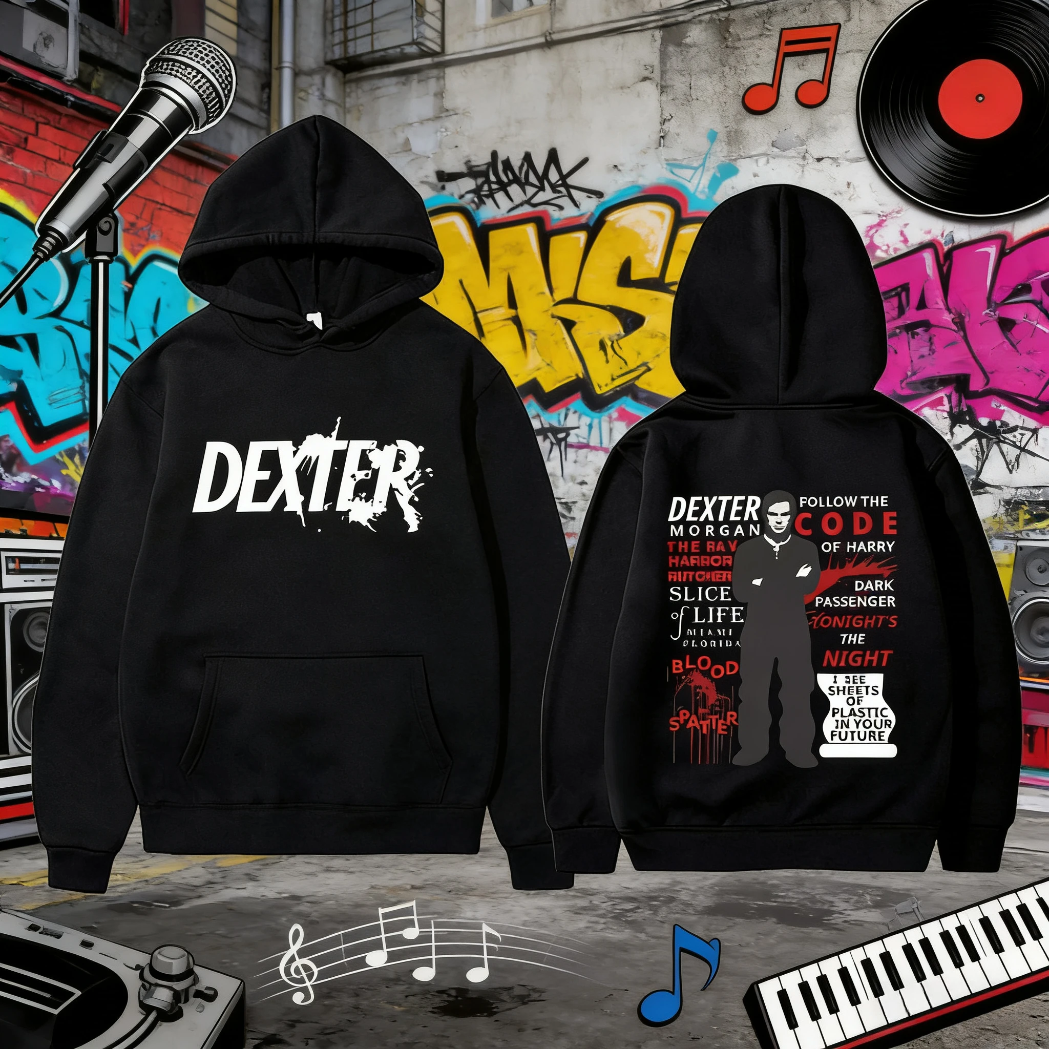 2025 Otoño/Invierno serie de televisión Dexter Morgan Sudadera con capucha moda de los hombres Hip-hop Retro algodón cálido sudadera abrigo Casual suelto