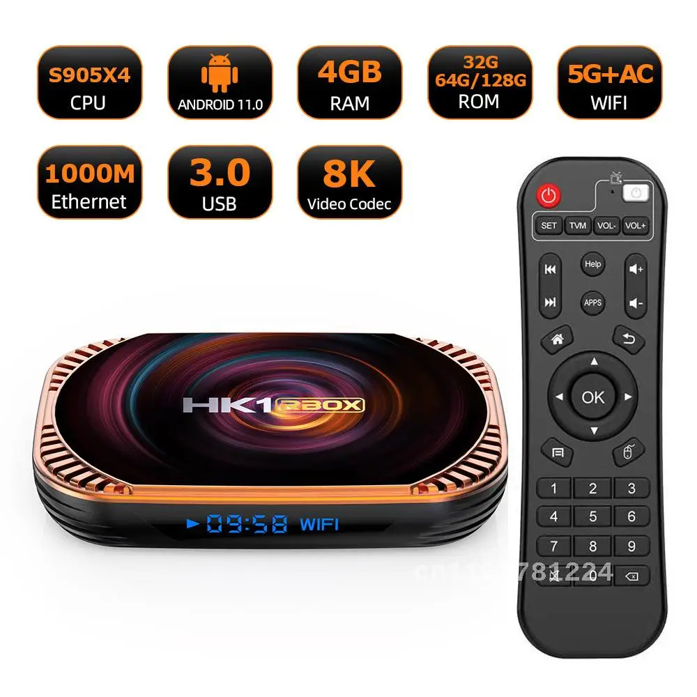 HK1 RBOX X4 Amlogic S905X4 Smart TV BOX Android 11 4G 128G 64G 2.4G&5G Wifi 1000M BT AV1 4K HD Media Player TVBOX Set Top Box