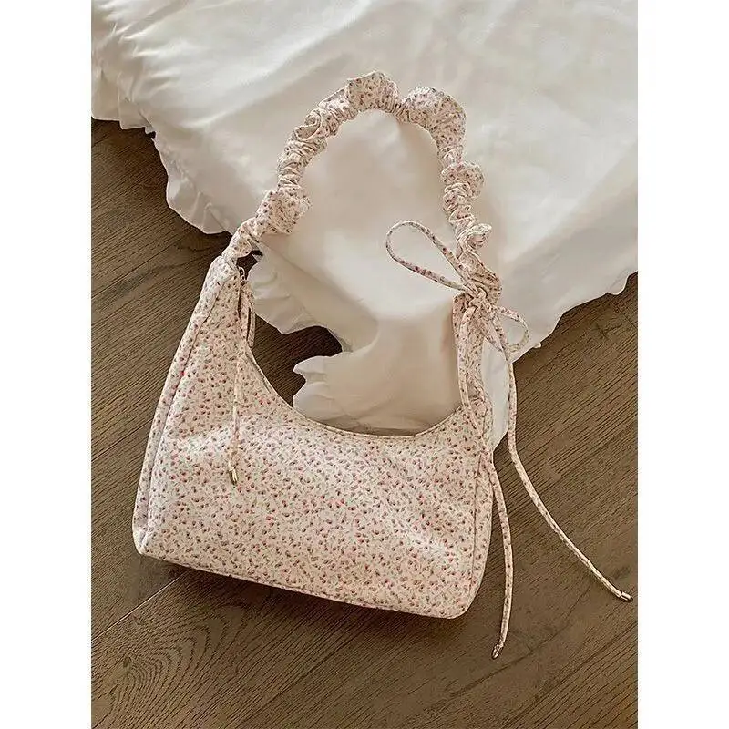 

Bloom Fairycore Floral Canvas Shoulder Bags Women Summer Haruku Drawstring Casual Handbag Female Sweet Messenger Bag Y2k