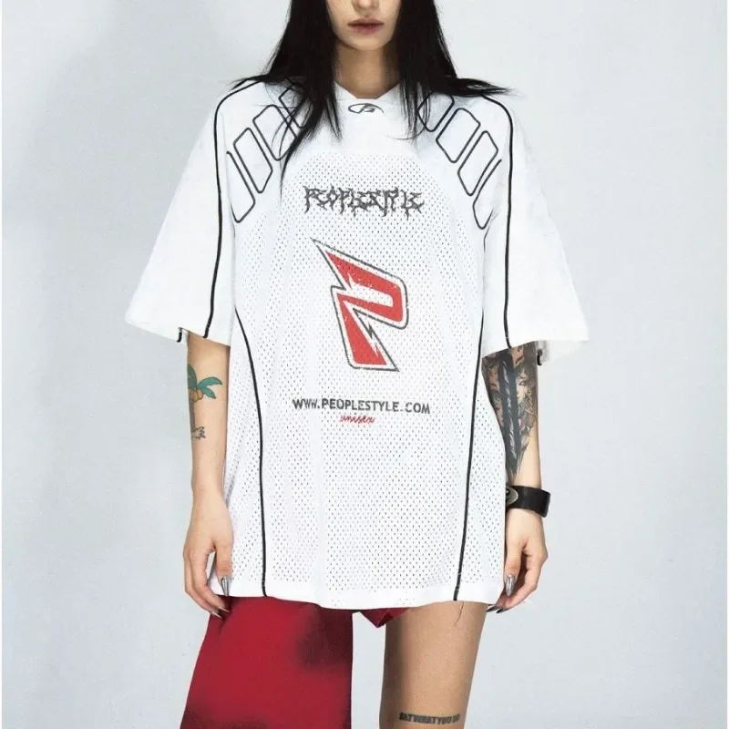 Racing Style Quick Drying Retro Short Sleeved T-shirt for Men Sports Loose Riding Jerseys Unisex Motorcycle Mesh Breathable Top