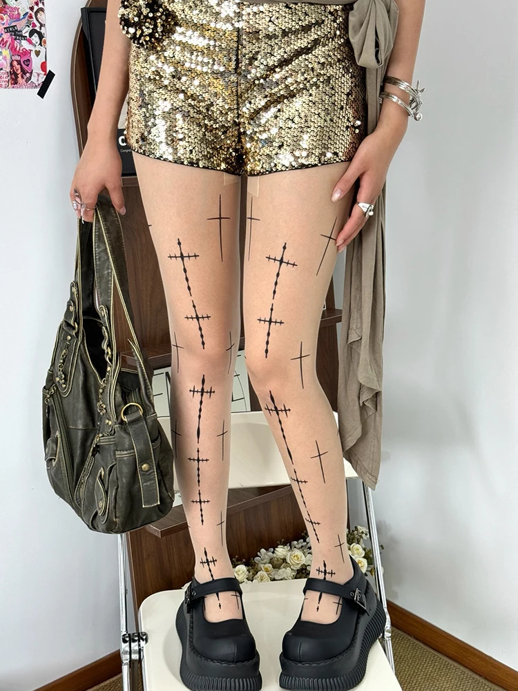 2026 الربيع رقيقة شير الجوارب النساء المطبوعة عالية الخصر مطاطا سليم جوارب طويلة Y2K نمط تأثيري فوق الركبة عالية الجورب