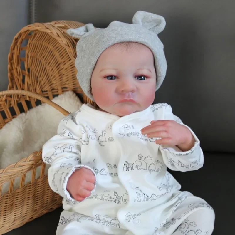 45cm Already Painted Finished Reborn Baby Doll Levi Awake Baby Doll with Hand-draw Hair  3D Skin Visible Veins