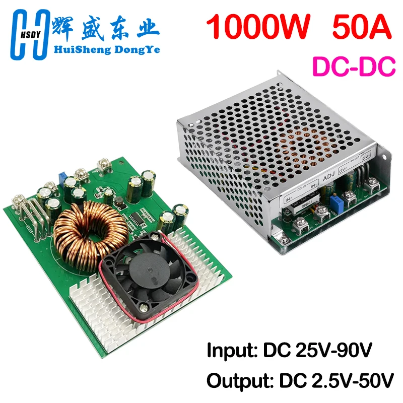 Step Down Buck Converter Module, Estabilizador de Tensão Largo, Fonte de Alimentação, 1000W, 50A, DC 25V-90V para DC 2.5V-50V