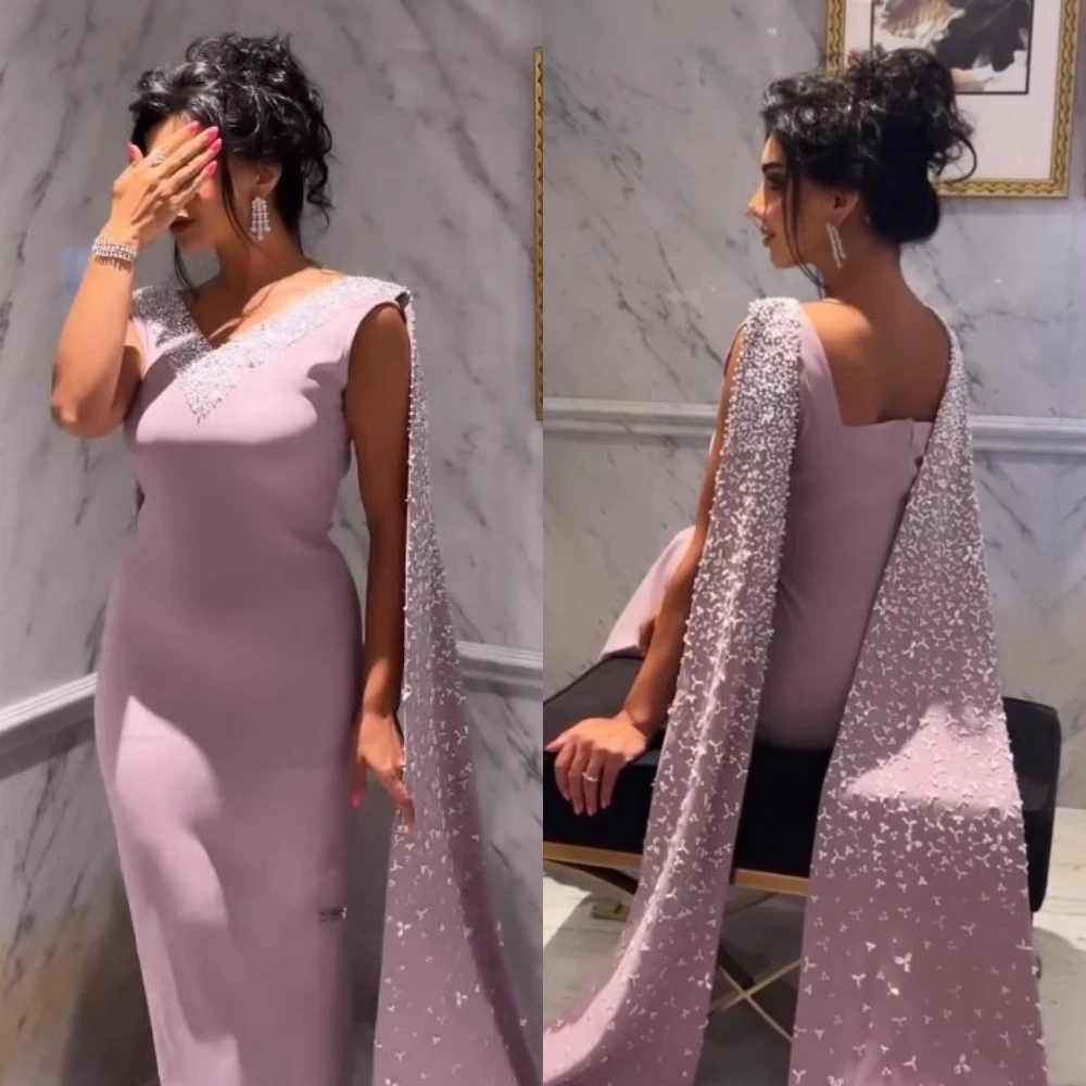 

Customized High Quality Sparkle V-neck Sheath Cocktail Dresses Beaded Hugging Skirts Anke length S Evening 2023فساتين سهره