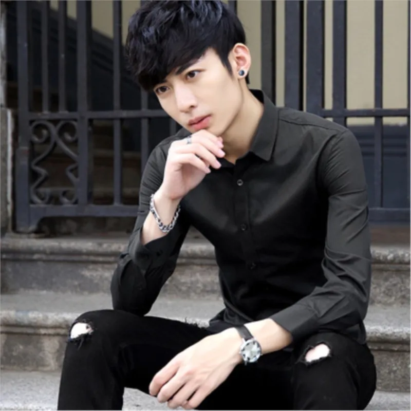 Men Fashion Casual Long Sleeve White Shirt Super Slim Fit Male Social Business Dress Shirt Men Office Spring Clothing NS5558