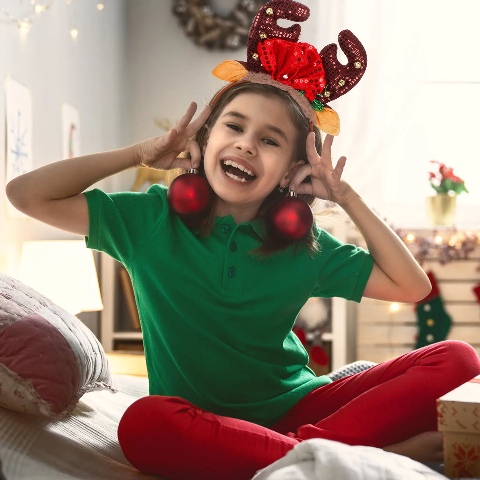 

3D Рождественская повязка на голову с рогами оленя, колокольчики, блестки, повязка для волос с оленями для девочек, женщин и взрослых, рождественский головной убор, повязка на голову с рогами