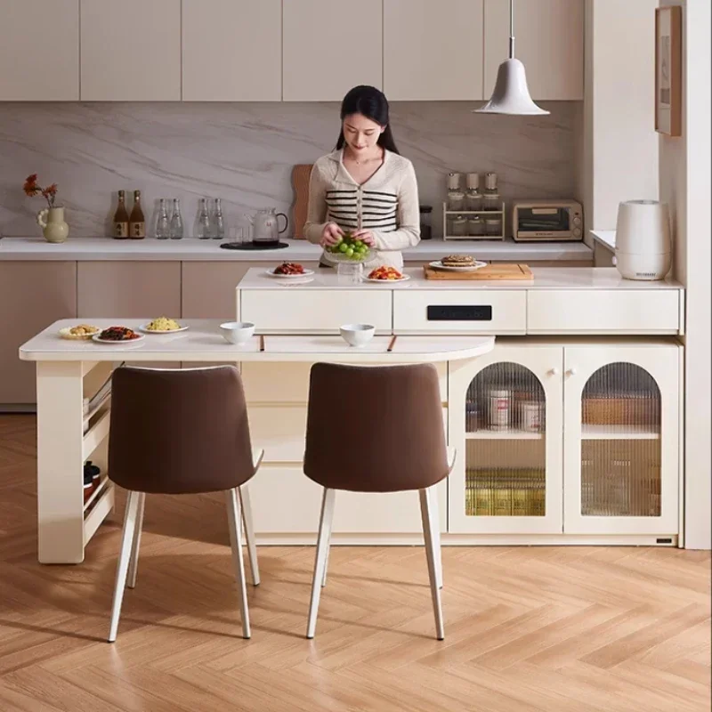 

Modern Luxury Simple Multi Functional Glass Dining Island Table Integrated Retractable Light High End Dining Tables Rectangle
