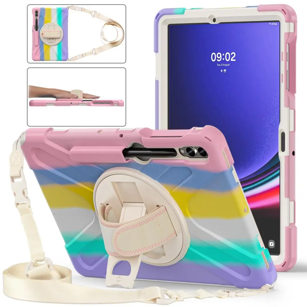 

Чехол для Samsung Galaxy Tab S9 Plus, X810, S8 Plus, X800, X806, S7 Plus, T970, S7, FE T735, 12,4 дюйма, 3-слойный чехол с ремешком