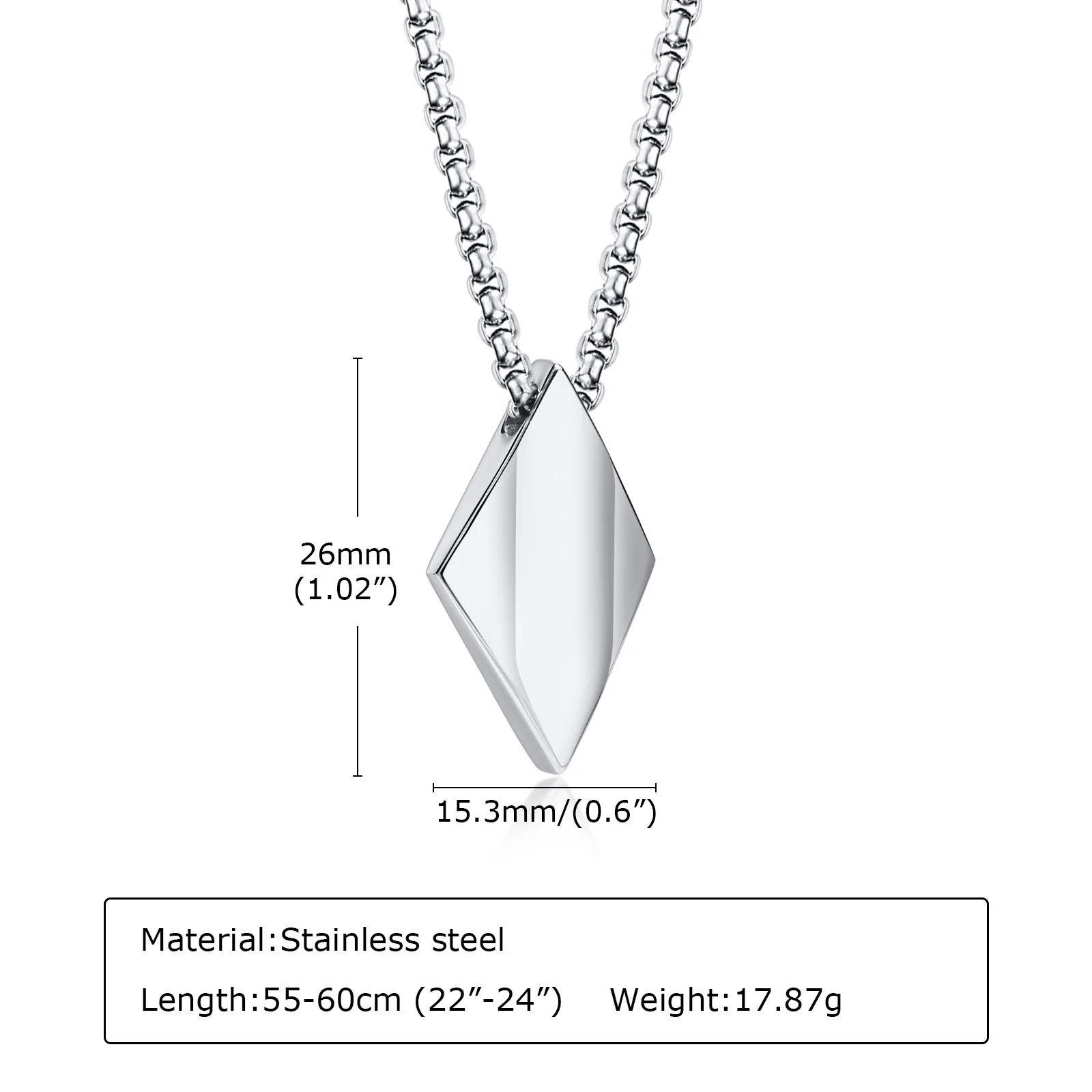 Stylish Geometric Square Rhombus Necklaces Men,Stainless Steel Geometry Lozenge Pendant,Male Collar