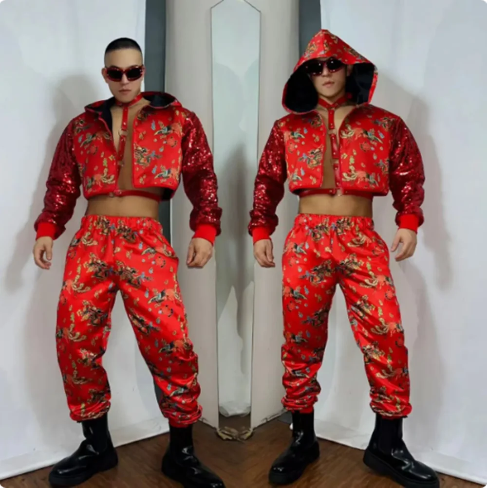 Chinese Stijl Hip Hop Kleding Volwassen Man Gogo Dans Kostuum Party Rave Kleding Nachtclub Bar Spier Man Dans Outfit