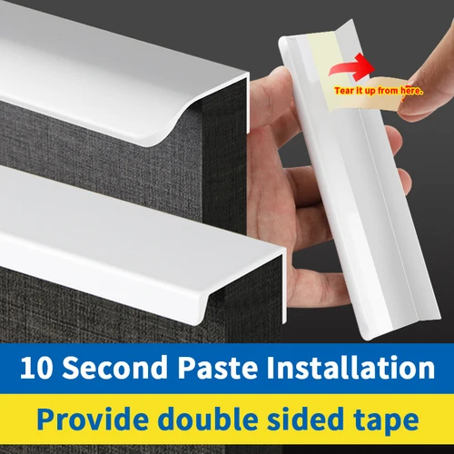 Imagen 1 del producto Tirador autoadhesivo para cajones Tiradores adhesivos plateados Tiradores ocultos para armarios Tiradores para bordes de cajones Tiradores de cocina para costuras planas