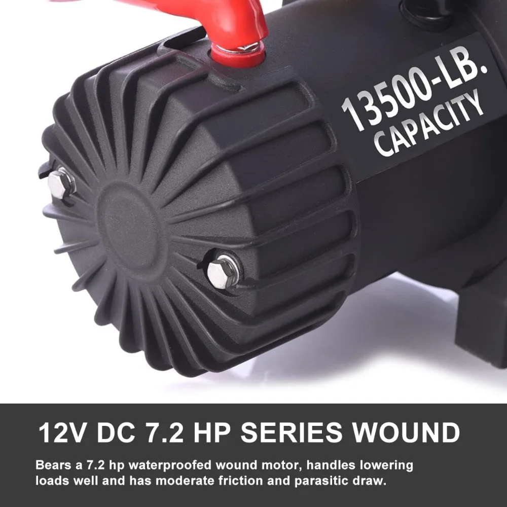 GRIPWAY 13500lb Waterproof Electric Red Synthetic Rope Winch with Hawse Fairlead, Infrared Remote Control