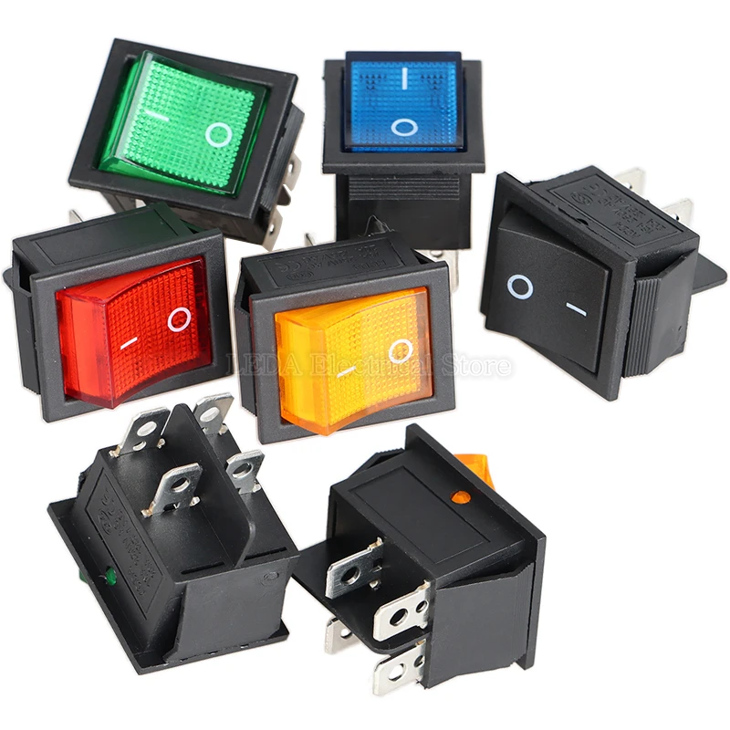 

1Pcs KCD4 Latching Rocker Switch Power Switch I/O 2 Position 4 Pins/6 Pins with Light 16A 250VAC/20A 125VAC 30A 250VAC
