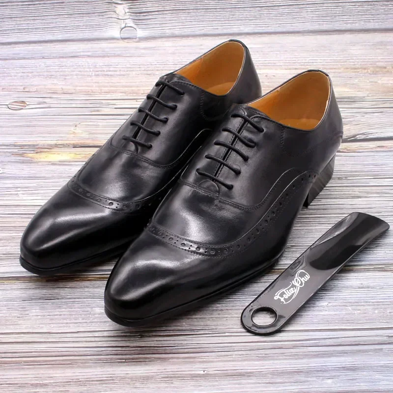 Zapatos Oxford de cuero genuino de lujo para hombre, talla 13, vestido de estilo italiano, zapatos Brogues de boda, calzado Formal con cordones