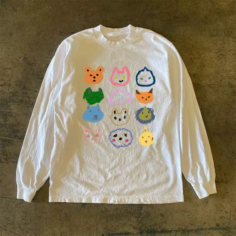 ヘビーウェイト300g純綿長袖tシャツ-ストリートスタイル-アメリカンレトロ-オーバーサイズ-レタリング-カジュアルファッション-トップス