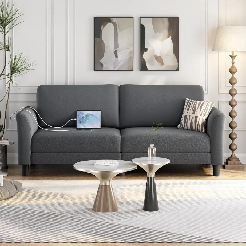 home.67 "W أريكة قماش الأريكة 2 مقاعد أريكة Loveseat مع منافذ شحن USB أريكة منجدة غرفة المعيشة مكتب غرفة نوم