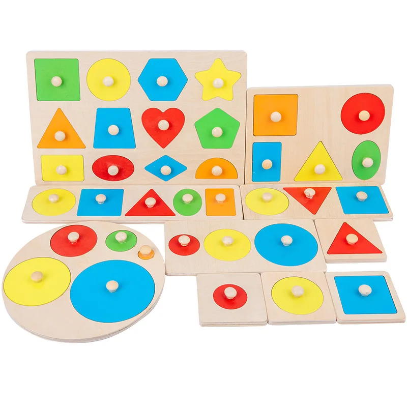 Montessori Colorful Geometry Grasping Board Wooden Toys Pegged Grab Shape Sorting Board Toys For Baby Educational Kids Gifts