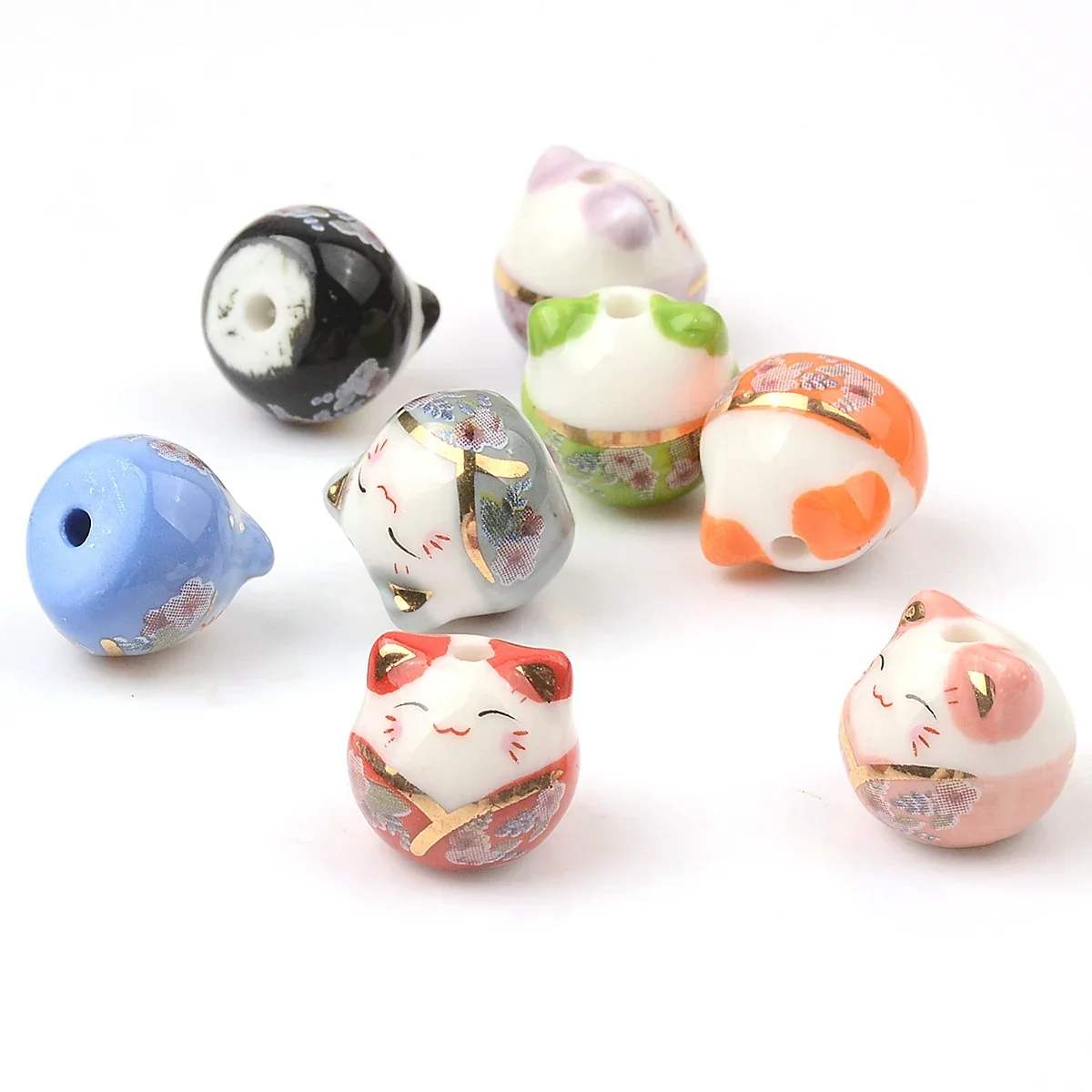 15mm Cute Colorful V-neck Cat Ceramic Beads Loose Spacer Mix Porcelain Beads For Jewelry Making DIY Bracelet Earring