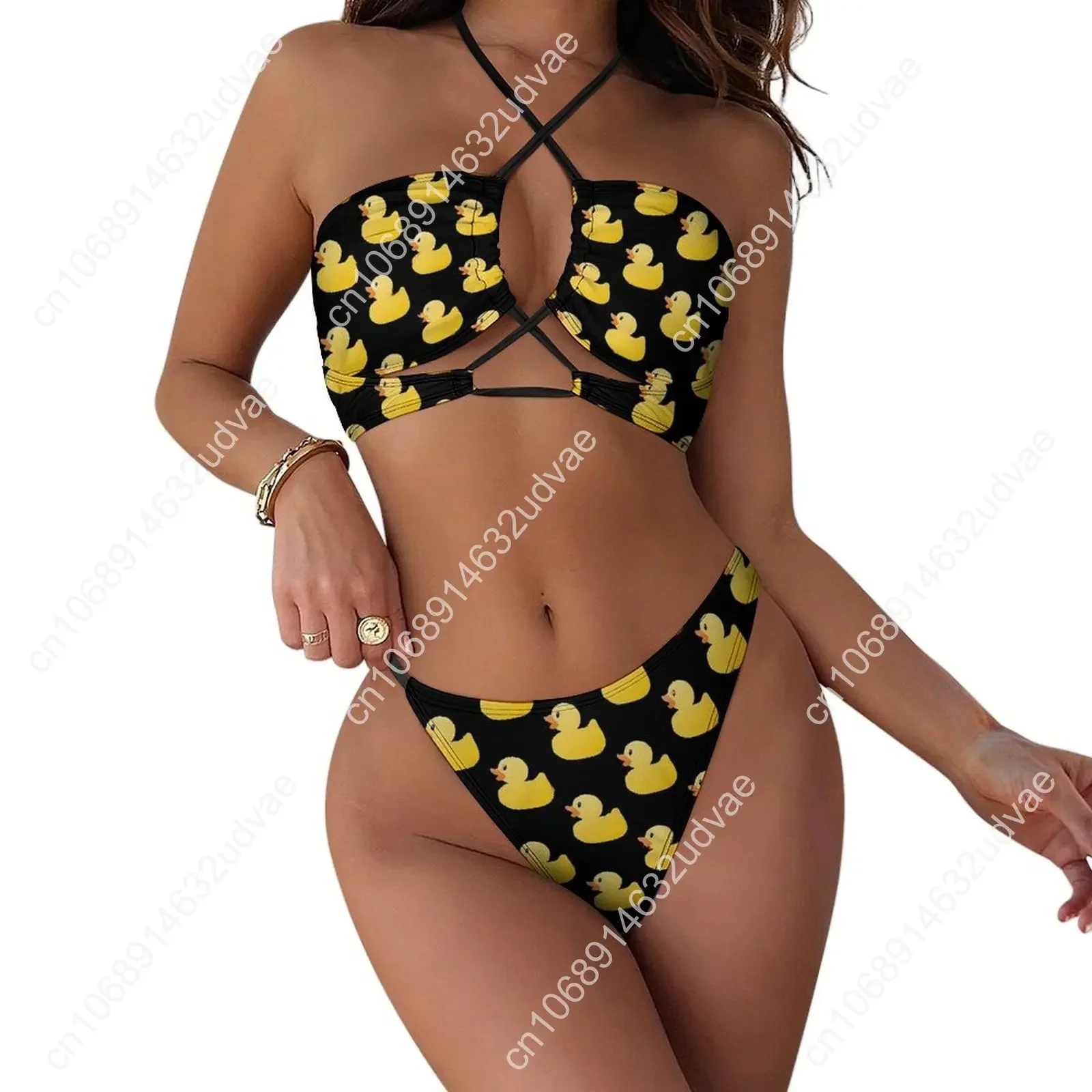 Sexy Cute Rubber Ducks Bikini Set Animal Print Thong Bikini Swimsuit String Push Up Swimwear Stylish Beach Outfits
