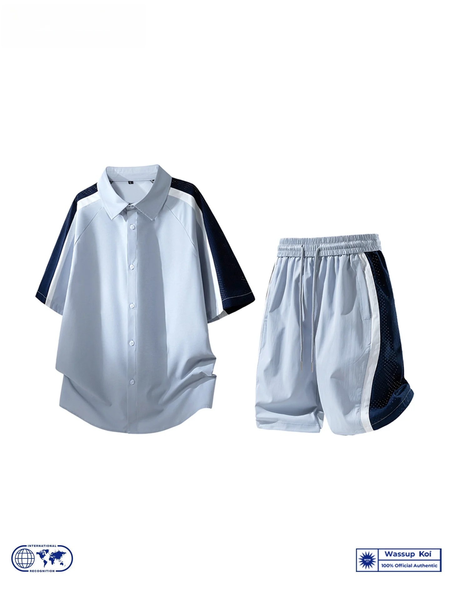 wassup-koi-color-block-set-men's-summer-short-sleeve-shirt-and-shorts-two-piece-set-for-teenagers-casual-sportswear