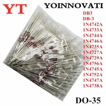 500pcs/lot DB3 DB-3 1N4742A 1N4733A 1N4744A 1N4746A 1N4735A 1N4727A 1N4729A 1N4756A 1N4745A 1N4752A 1N4747A 1N4738A DO35