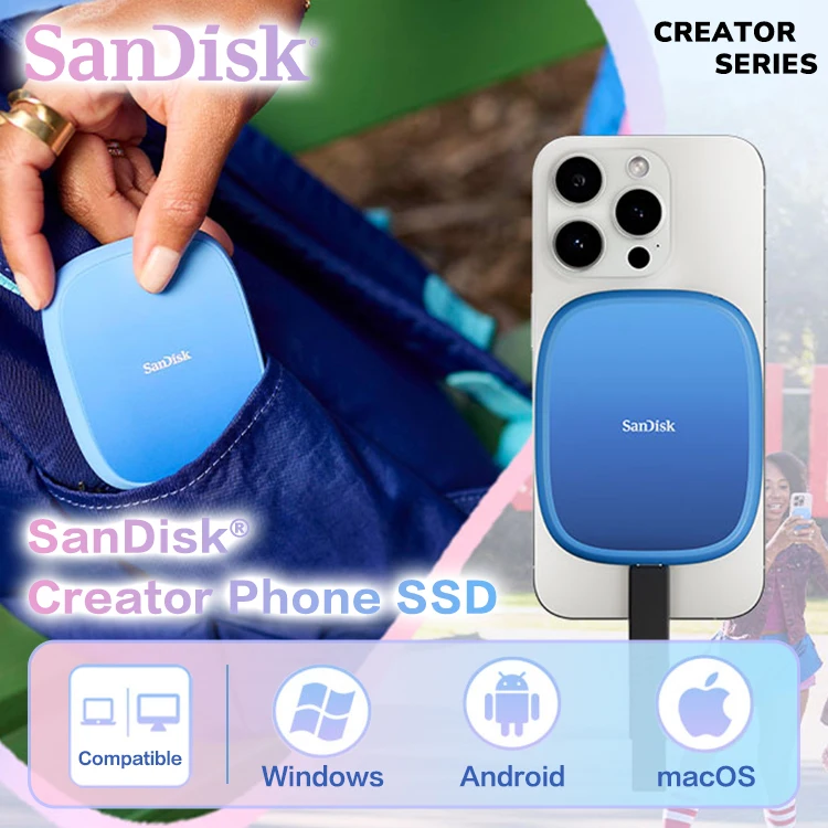 SanDisk Creator USB 3.2 Type-C PSSD E62C External Solid State Drive 1TB 2TB Up to 1000Mb/s Portable Hard Disk SSD for iPhone 15