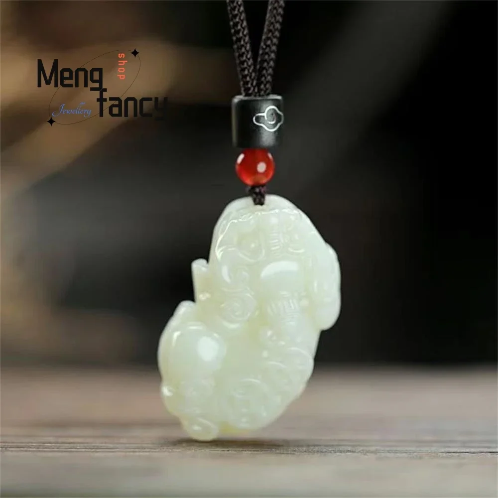 

Natural Hetian Jade Inviting Fortune Pixiu pendant Exquisite Elegant Simple High-grade Mascots Fashion Fine Jewelry Holiday Gift